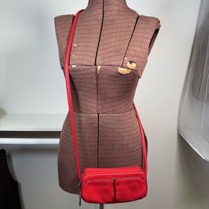 Tignanello Red Genuine Leather Crossbody Bag Pebbled Leather Small